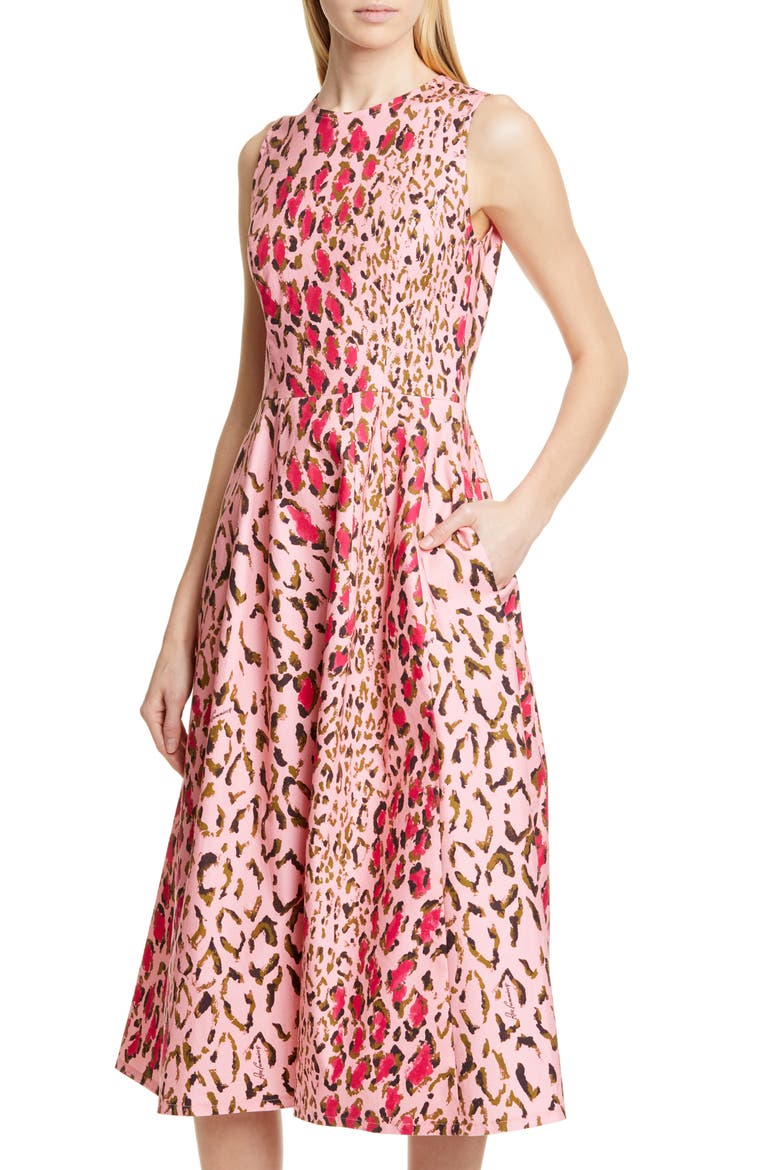 Leopard A-Line Midi Dress, Alternate, color, SHELL PINK MULTI