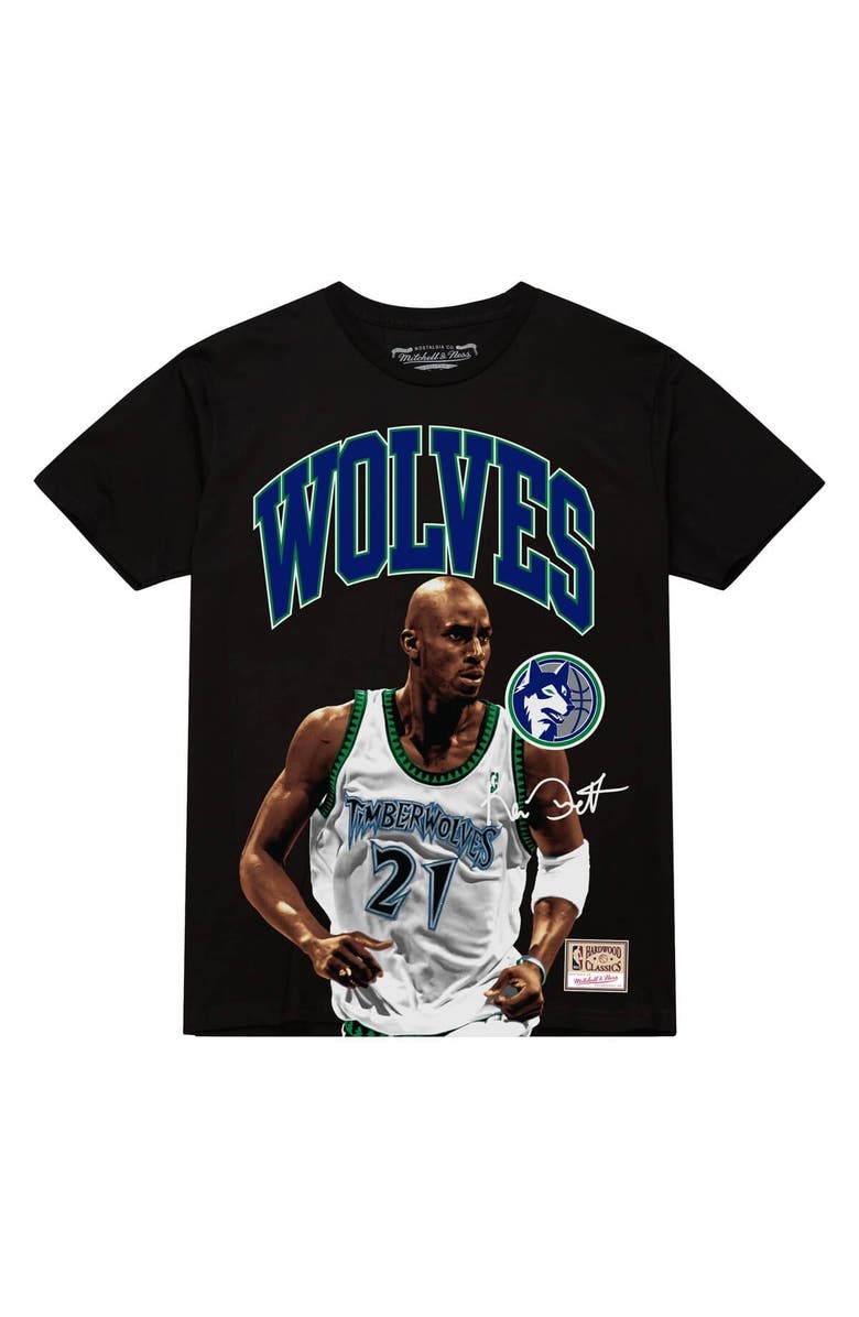 Mitchell & Ness Men's Mitchell & Ness Kevin Garnett Black Minnesota Timberwolves Hardwood Classics Player Arch T-Shirt, Alternate, color, Black