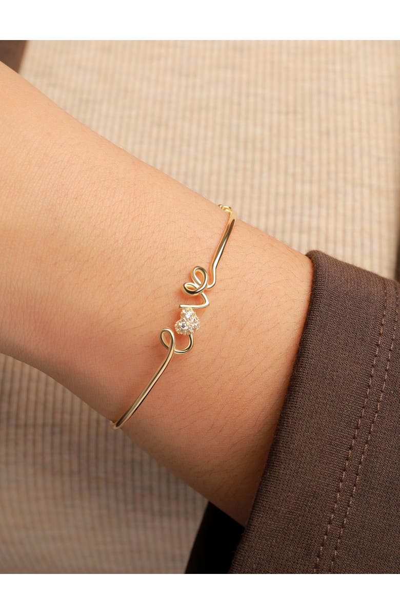 DEVATA Love Script Bangle Bracelet in 14K Gold, Alternate, color, Yellow Gold