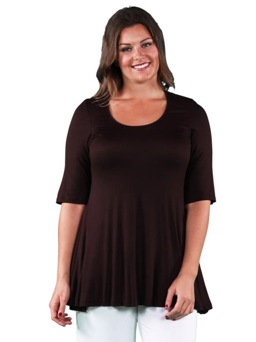 24seven Comfort Apparel Elbow Swing Tunic Top In Brown