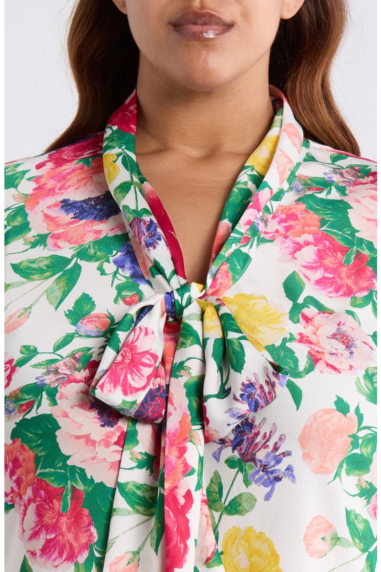 Floral Tie Neck Satin Top, Alternate, color, IVORY MULTI