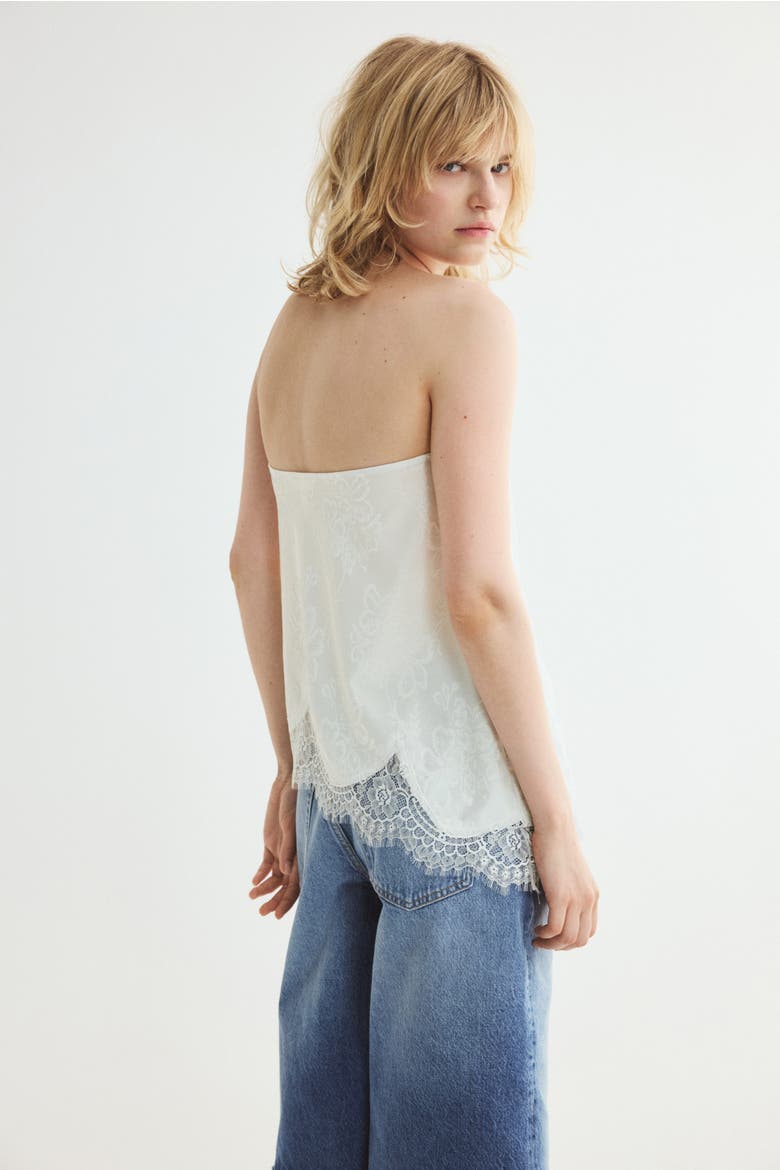 Asymmetric Jacquard-jersey Bandeau Top, Alternate, color, White