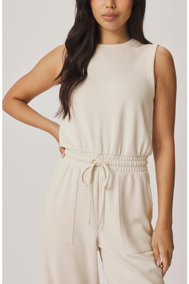 Scubasoft Tie Waist Sleeveless Jumpsuit, Alternate, color, PALE OAK WHITE