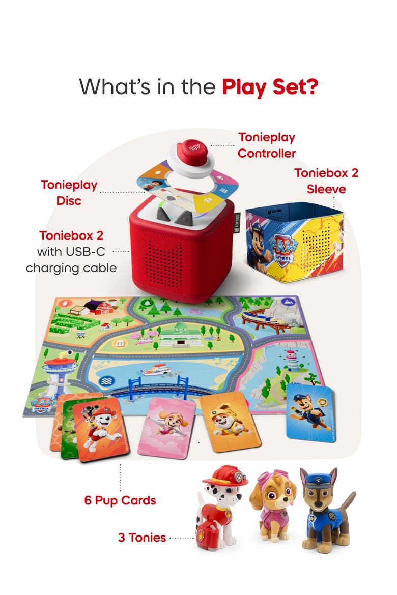 Toniebox 2 with 3-Pack PAW Patrol Characters Bundle, Alternate, color, SUNSET RED