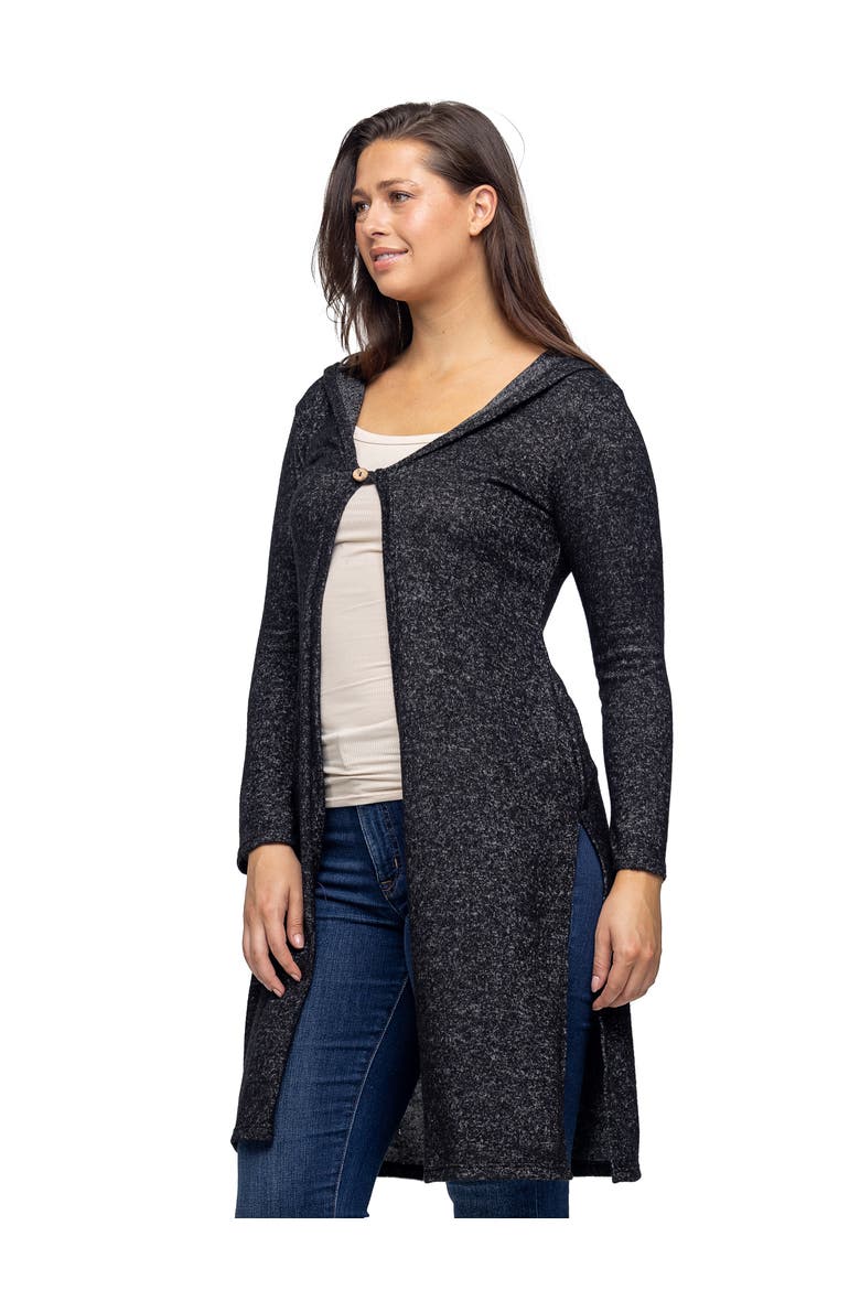Knee Length Long Sleeve Hooded Womens Cardigan Shrug, Alternate, color, Black
