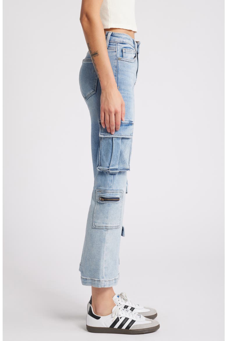 Crop Flare Cargo Jeans, Alternate, color, MEDIUM WASH
