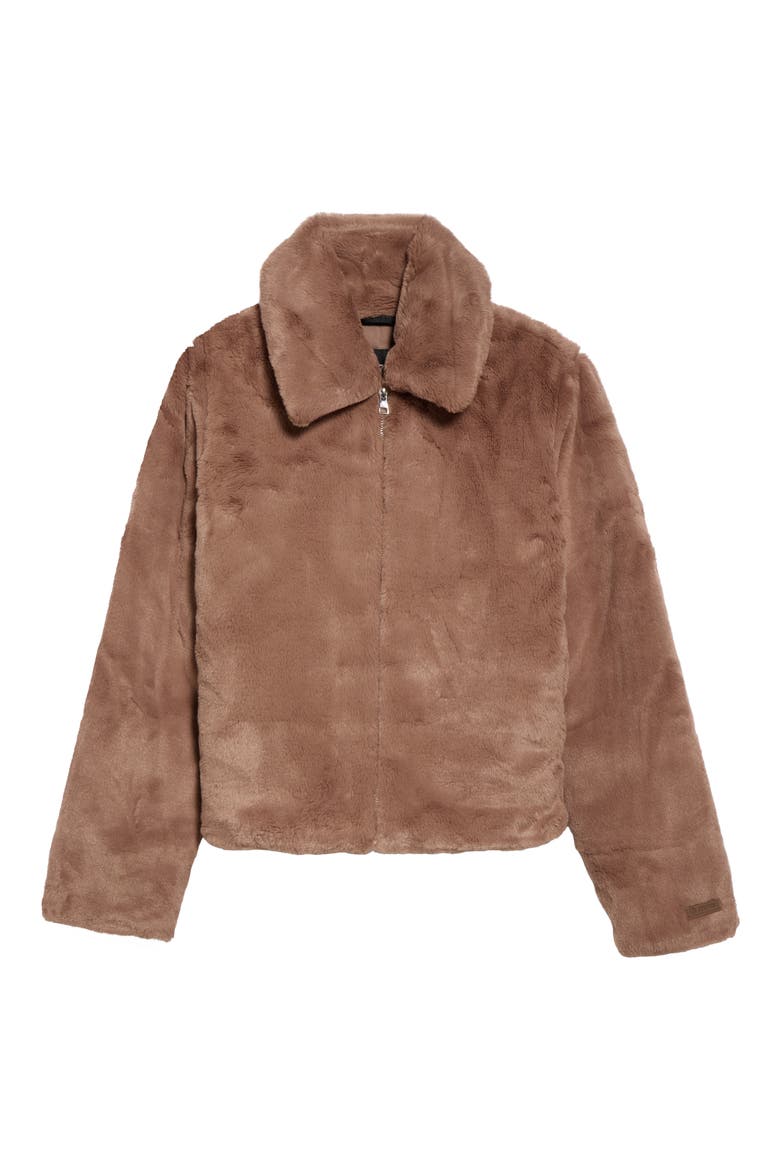 Plush Faux Fur Cropped Jacket, Alternate, color, BROWNIE