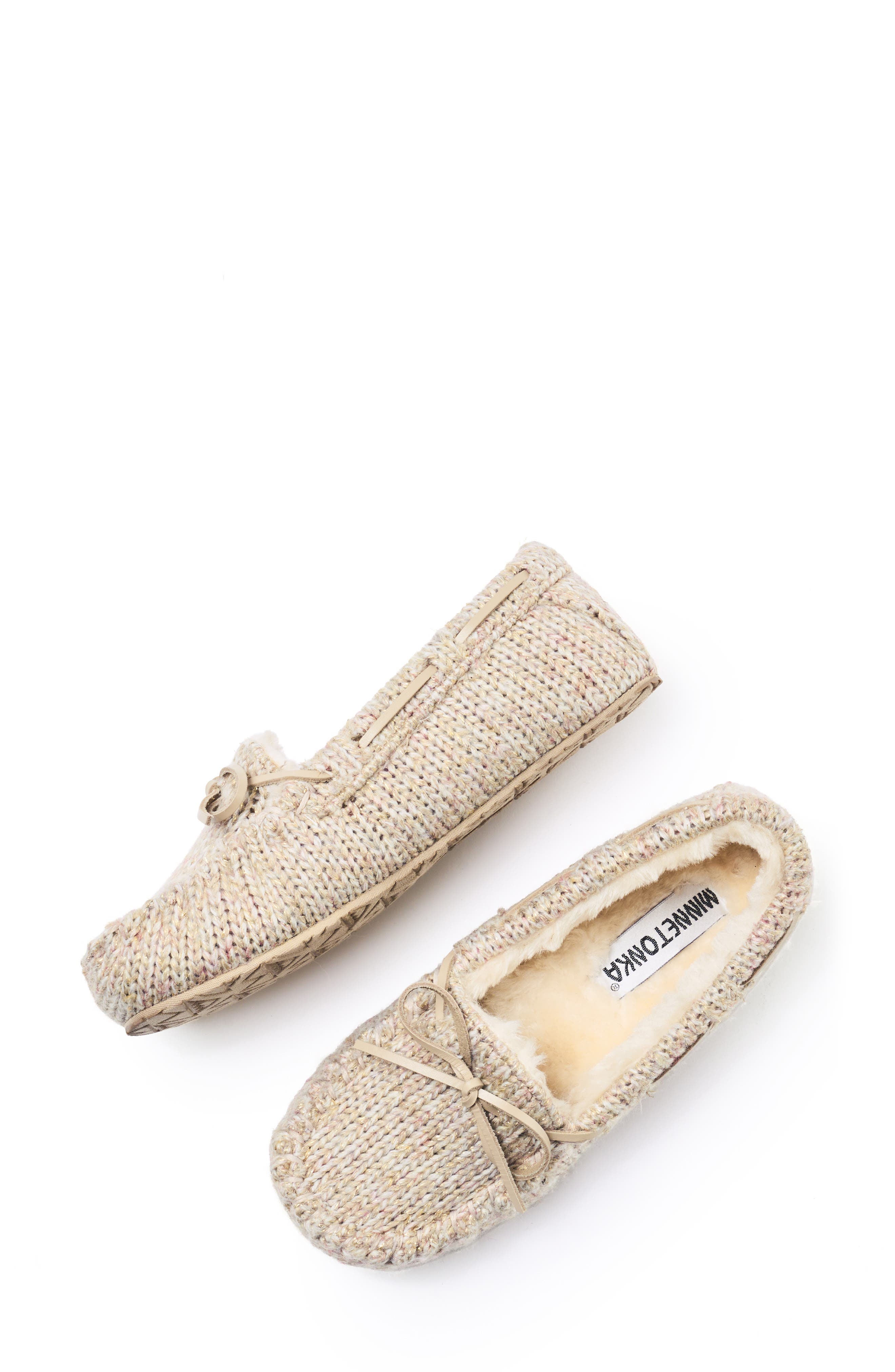 Shimmer Knit Moc Toe Slipper, Alternate, color, SPARKLE TAN