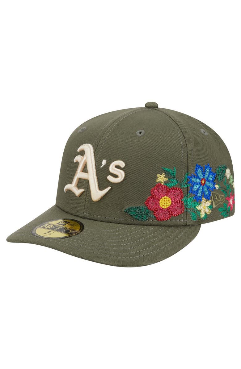 New Era Men's New Era Olive Athletics Tonal Florals 59FIFTY Fitted Hat, Alternate, color, 