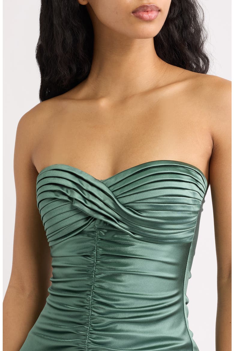 Strapless Ruched Midi Dress, Alternate, color, MOSS