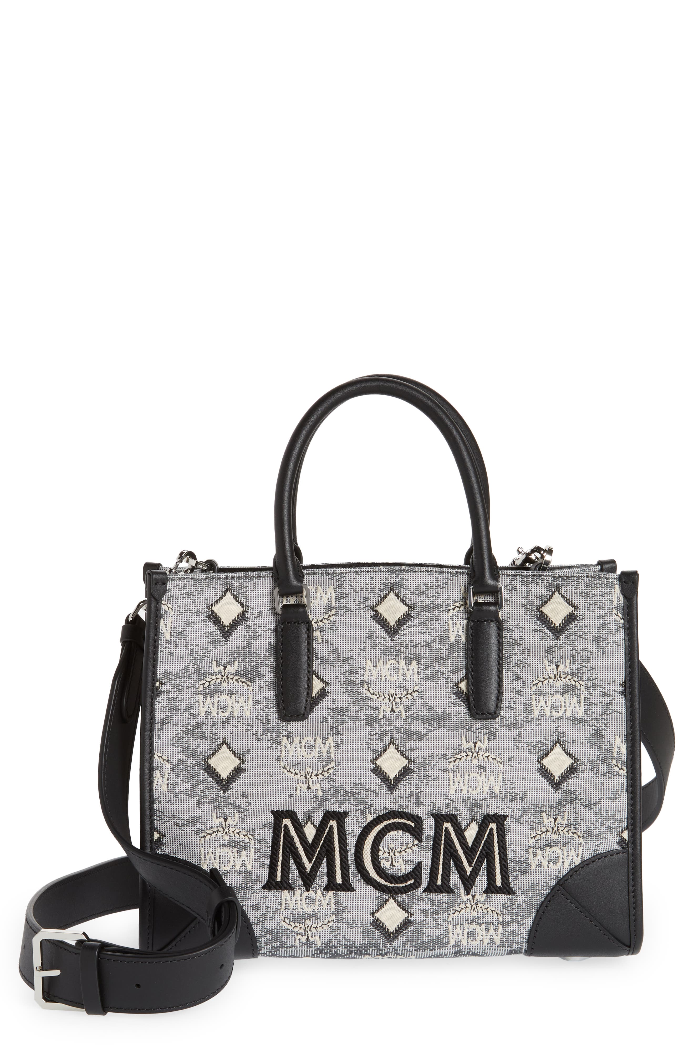 MCM Small Vintage Jacquard Tote, Main, color, 