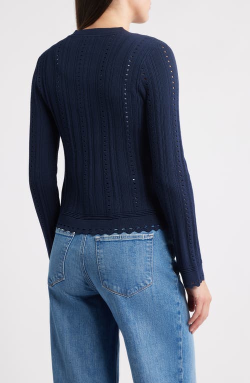 Zoe And Claire Scalloped Button Front Cardigan In Blue