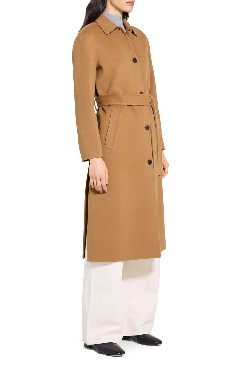 Theory Tie Waist Wool & Cashmere Coat, Alternate, color, Wood