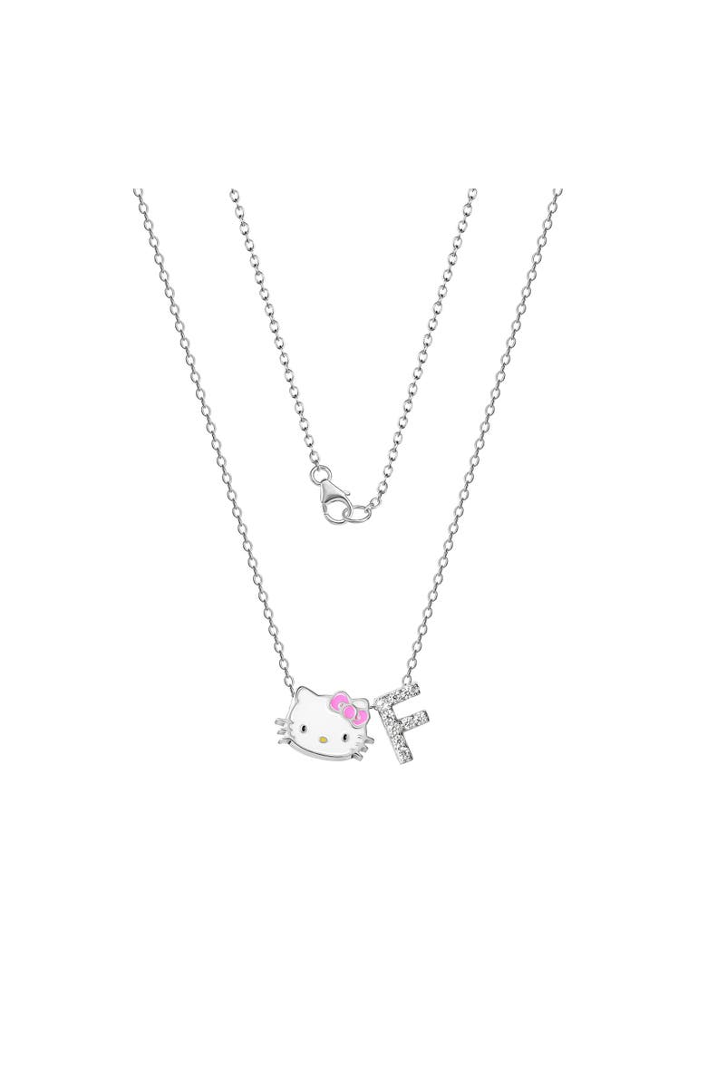 Hello Kitty Silver Plated Enamel Pave Initial Slider Necklace, Alternate, color, Silver