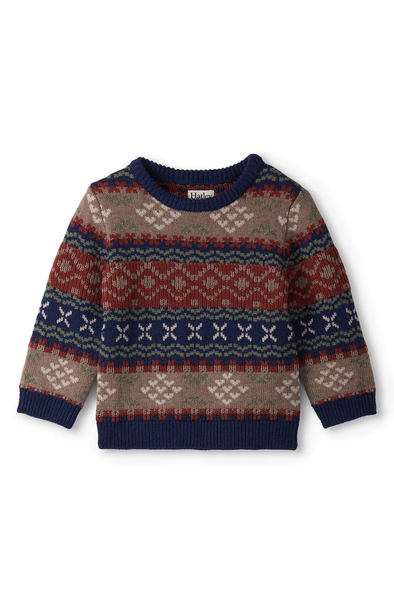Hatley Fair Isle Cotton Blend Crewneck Sweater, Main, color, Blue