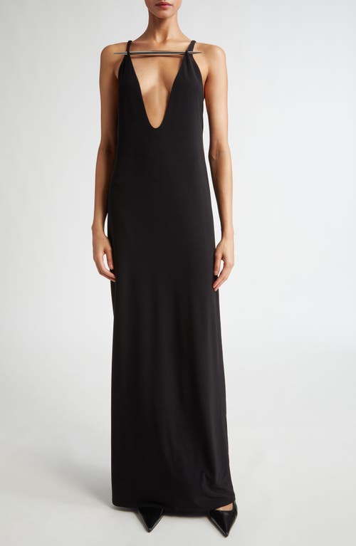 GRACE LING Dagger Plunge Neck Jersey Slipdress in Black 