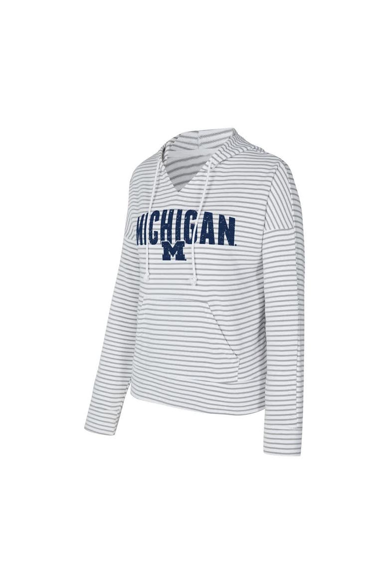 Men's Concepts Sport  White/Gray Michigan Wolverines French Terry Striped V-Neck Pullover Hoodie, Alternate, color, White