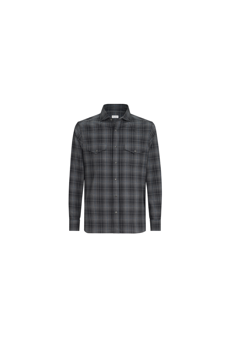 Cotton madras western shirt, Alternate, color, Dark Grey