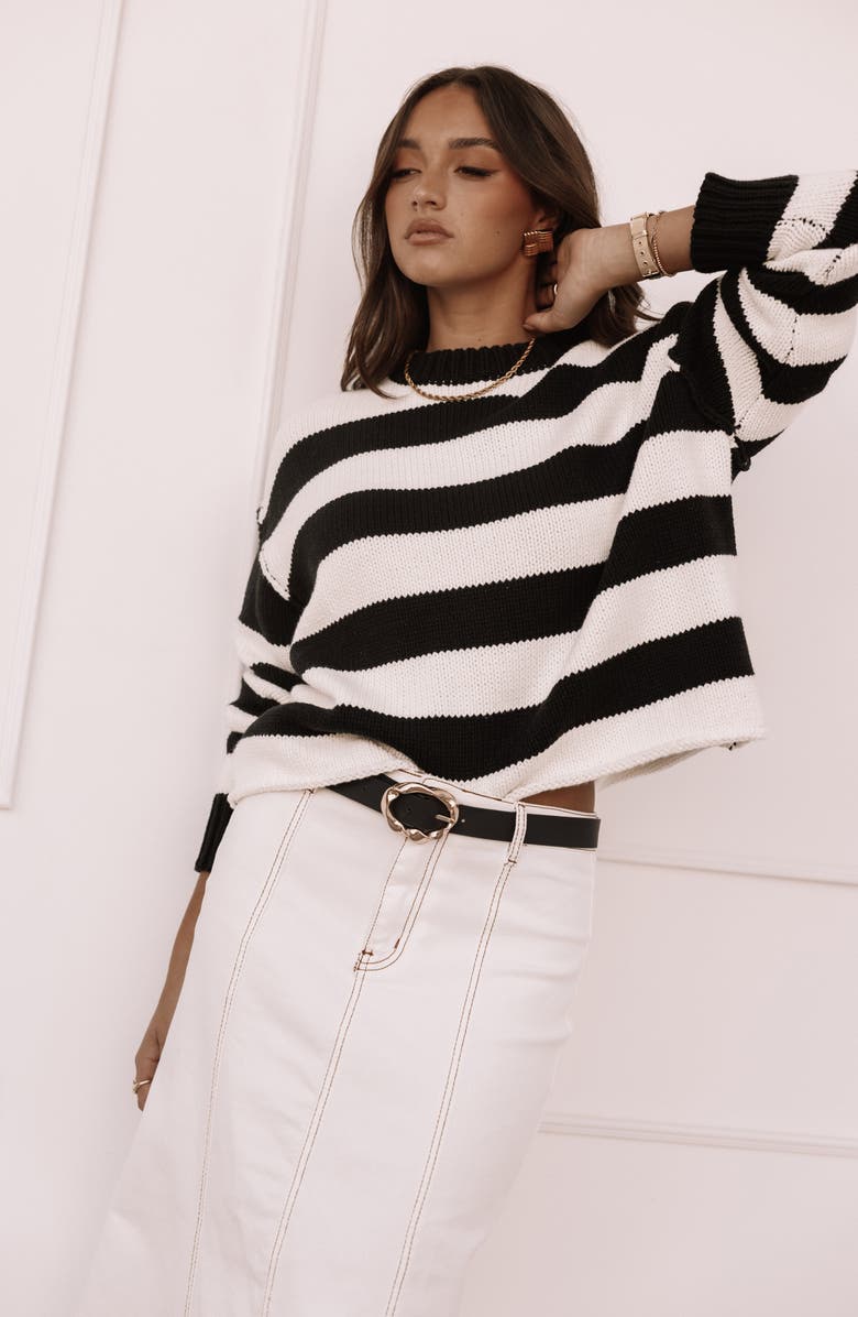 Petal & Pup Gretchen Stripe Crewneck Sweater, Alternate, color, Black