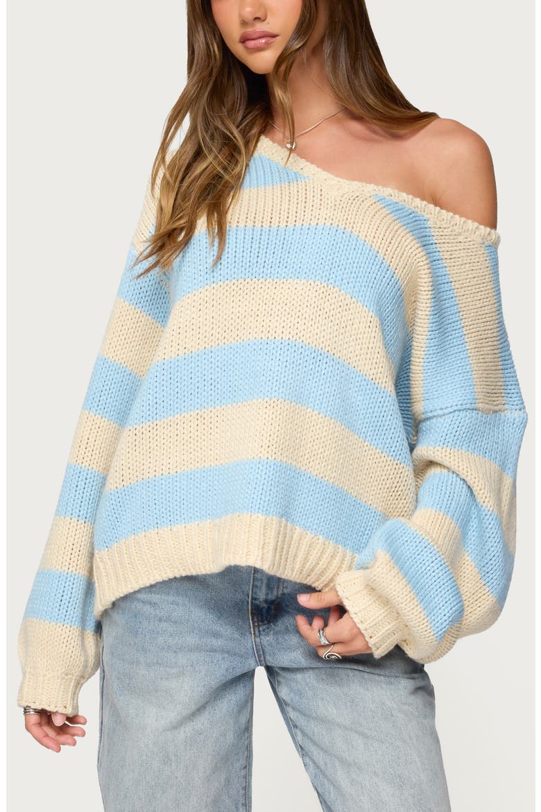 Tracie Oversize Stripe Sweater, Main, color, LIGHT-BLUE