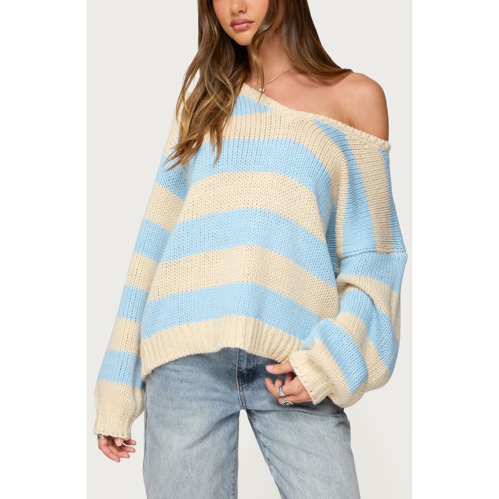 Edikted Tracie Oversize Stripe Sweater In Blue
