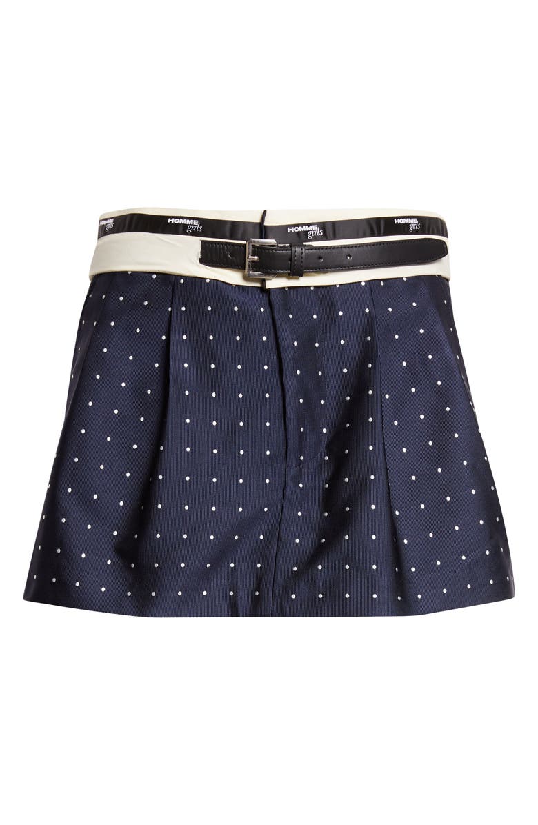 Hommegirls Polka Dot Belted Flip Waist Pleated Miniskirt, Main, color, Navy Polka Dot