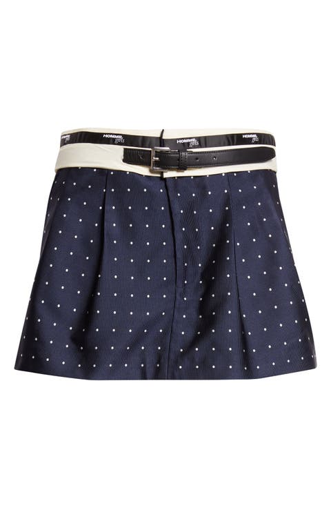 Polka Dot Belted Flip Waist Pleated Miniskirt