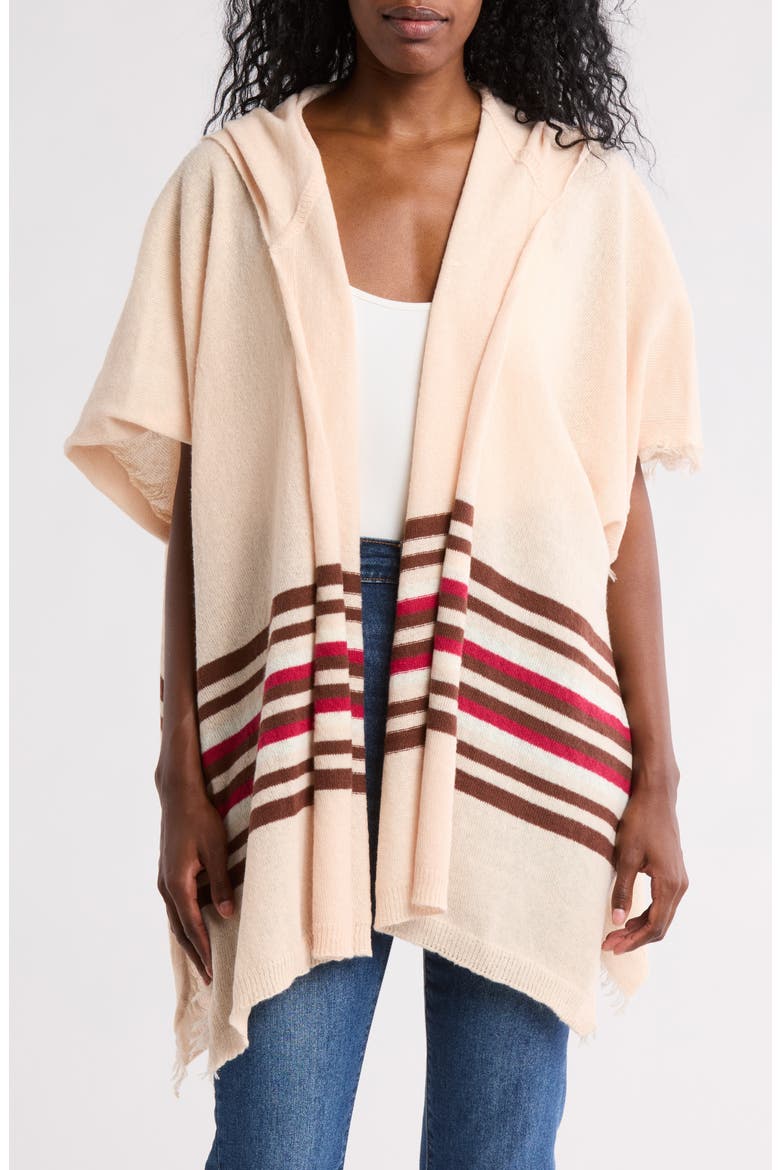 Stripe Hooded Ruana, Main, color, TAN COMBO