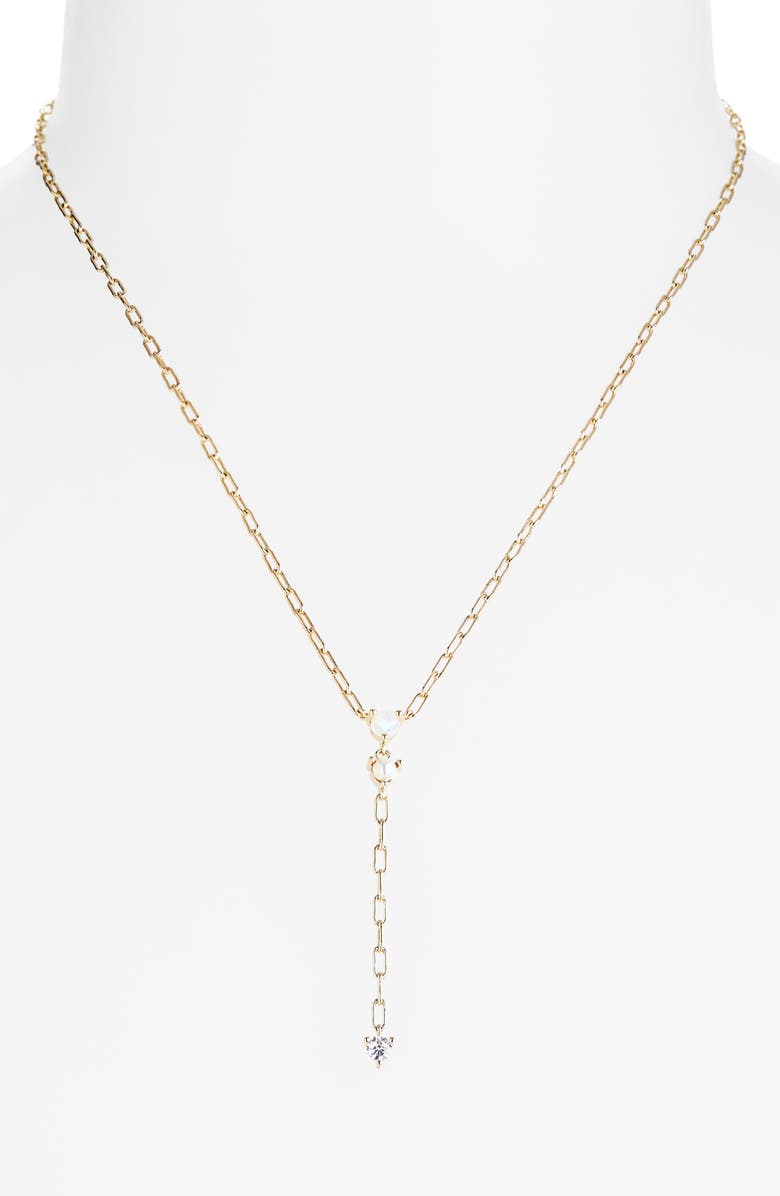 NORDSTROM RACK Faux Pearl & CZ Y-Necklace, Alternate, color, Clear- Gold