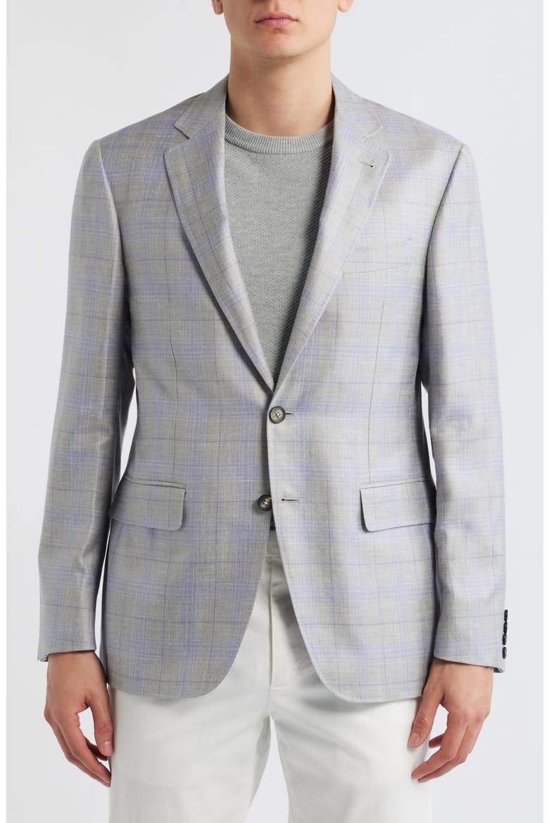 Kei Trim Fit Light Grey Plaid Cashmere & Linen Blend Sport Coat, Alternate, color, LIGHT GREY