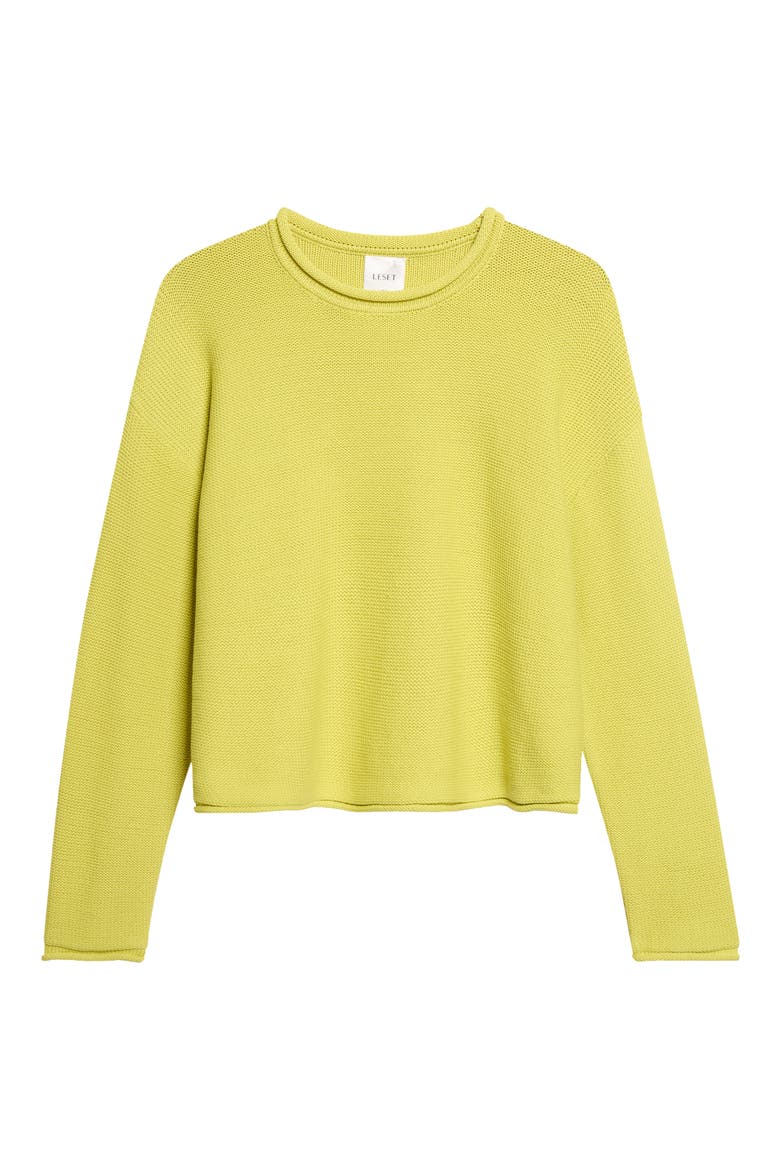 Mae Crewneck Cotton Blend Sweater, Alternate, color, CHARTREUSE