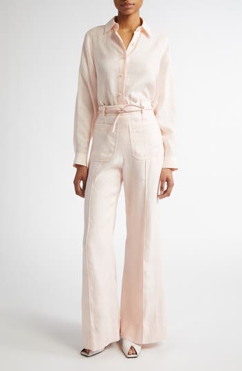 Zimmermann Belted Linen Flare Leg Pants | Nordstrom