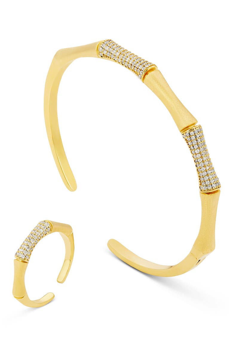 Bamboo Pave Cuff & Ring Set, Main, color, YELLOW
