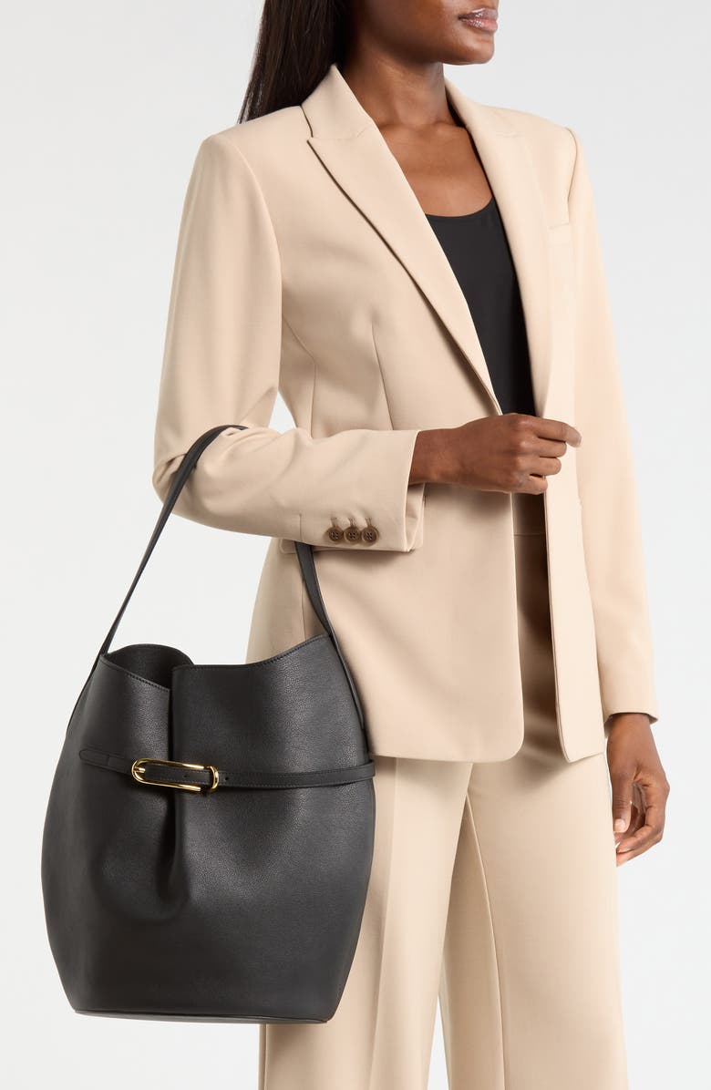 LIFFNER Large Belted Calfskin Bucket Bag, Alternate, color, Black