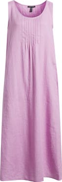 Eileen Fisher Pintuck Sleeveless Organic Linen Dress