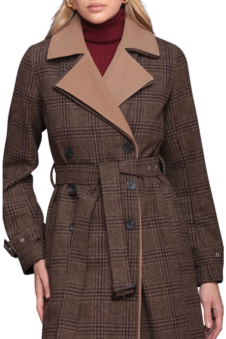 Double-Layer Trench Coat, Alternate, color, BROWN PLAID MULTI