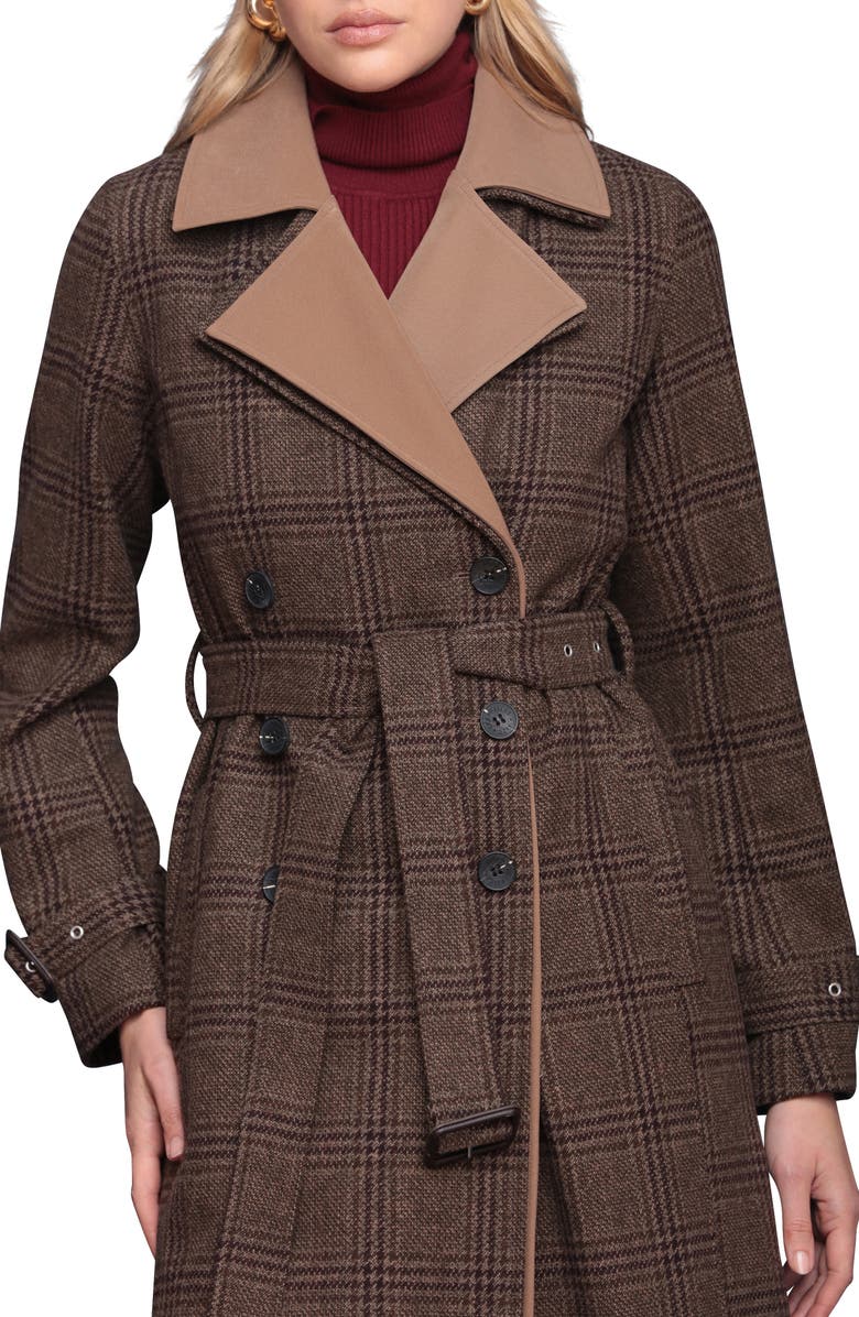Avec Les Filles Double-Layer Trench Coat, Alternate, color, Brown Plaid Multi