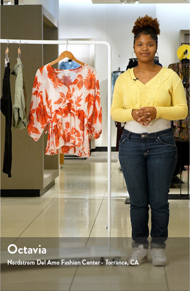 Floral Ruffle Drawstring Waist Peplum Blouse, sales video thumbnail