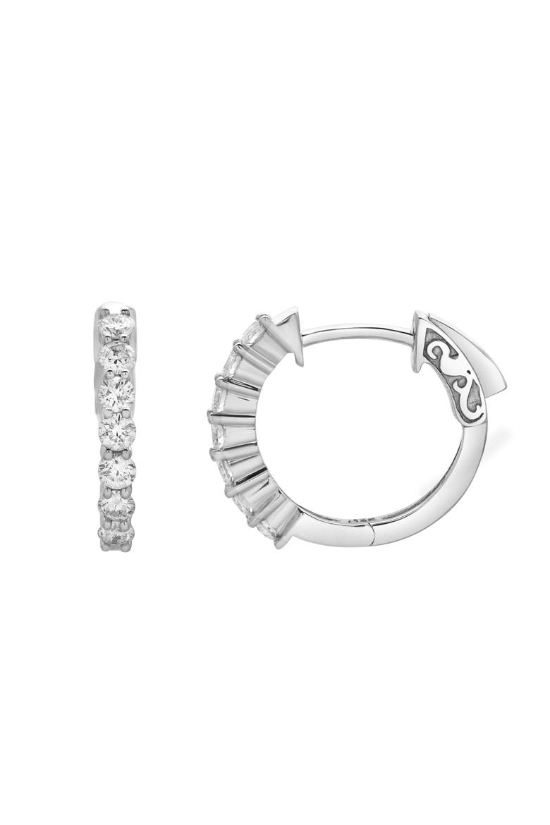 Azaleia Beaded Diamond Huggie Hoop Earrings in 14K Gold, Main, color, 14K White Gold