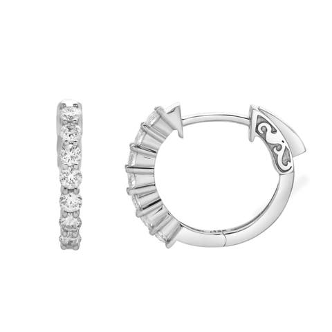 Azaleia Beaded Diamond Huggie Hoop Earrings in 14K Gold