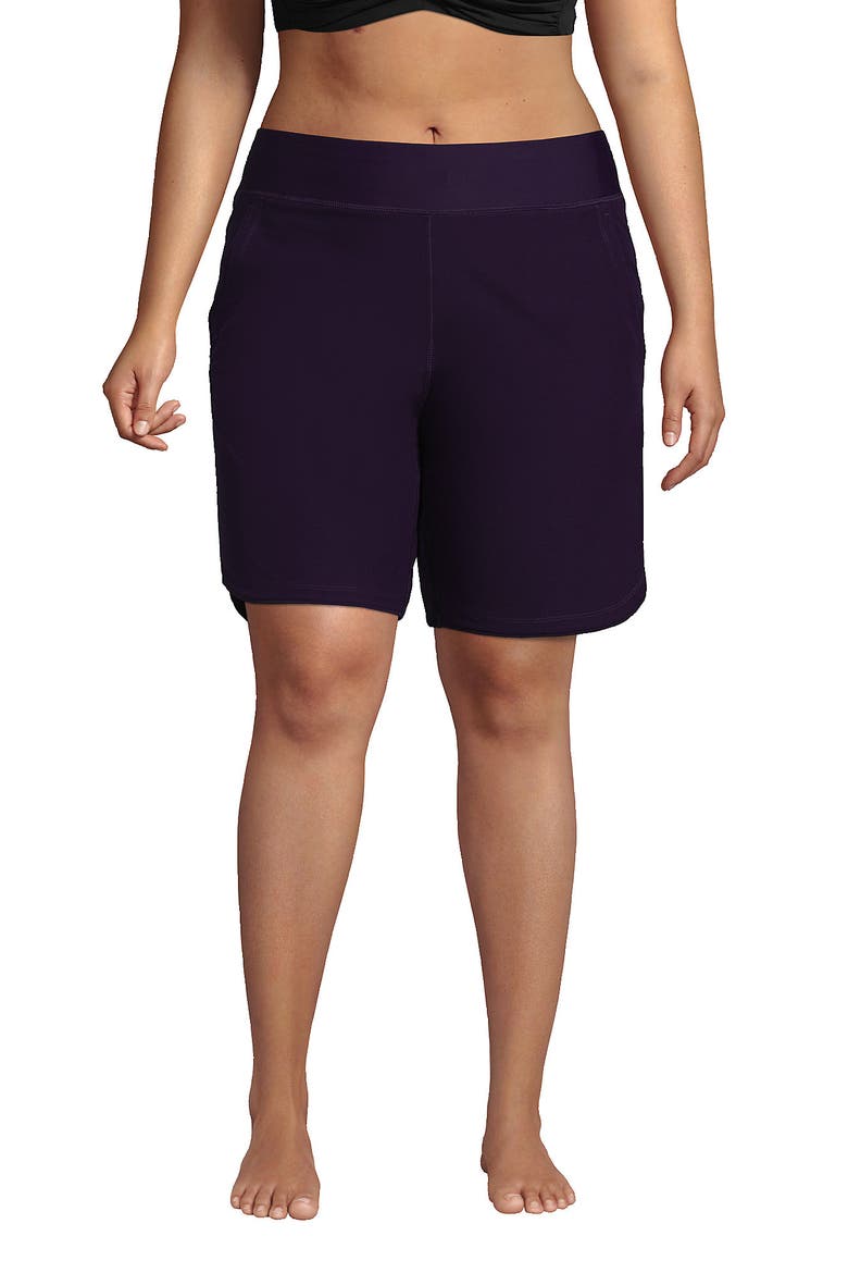Plus Size Sunshade UPF 50 9" Board Shorts with Panty, Main, color, Blackberry