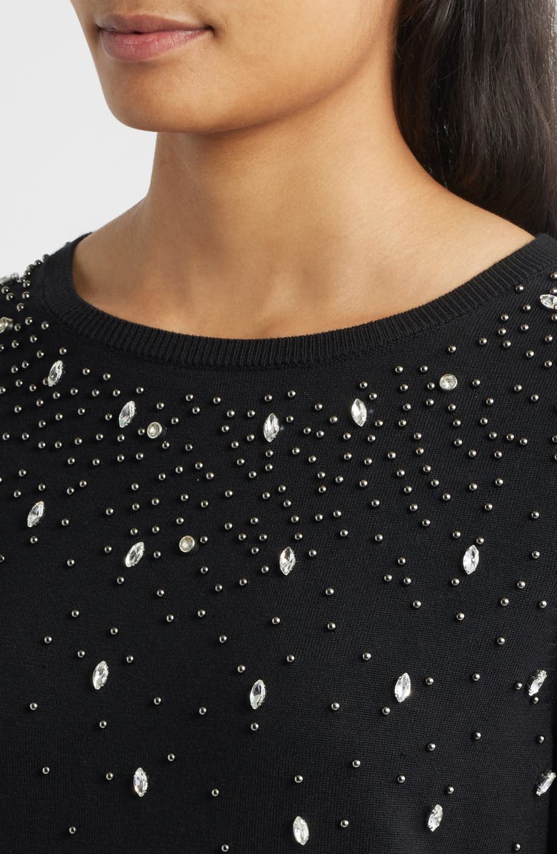 Anne Klein Rhinestone Embellished Boatneck Sweater, Alternate, color, Anne Black