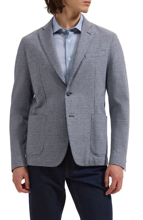 Micro Houndstooth Check Knit Cotton & Linen Sport Coat