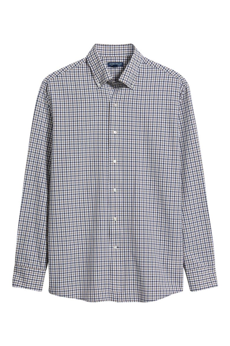 Clarence Tailored Fit Check Performance Poplin Button-Down Shirt, Alternate, color, NAVY