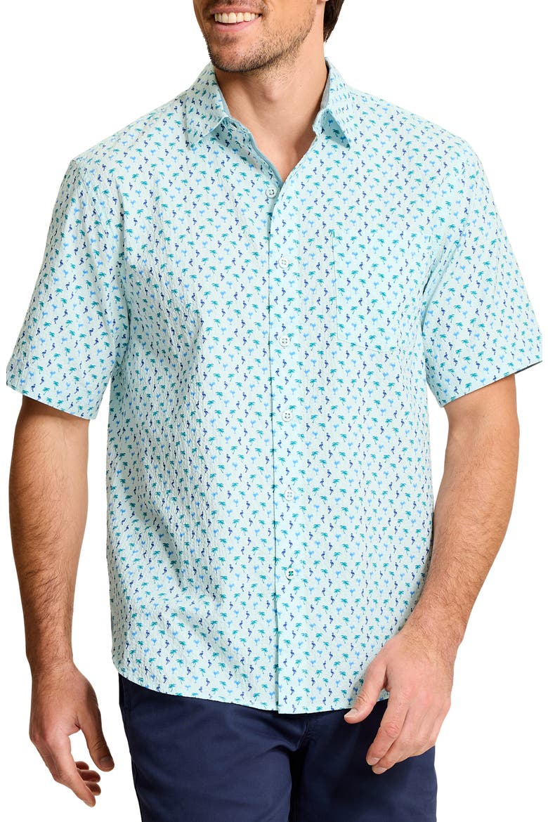 Nova Wave Flock It to You Short Sleeve Seersucker Button-Up Shirt, Main, color, SCANDIA BLUE
