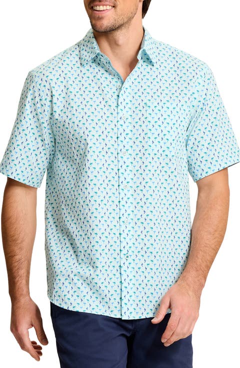 Nova Wave Flock It to You Short Sleeve Seersucker Button-Up Shirt (Big & Tall)