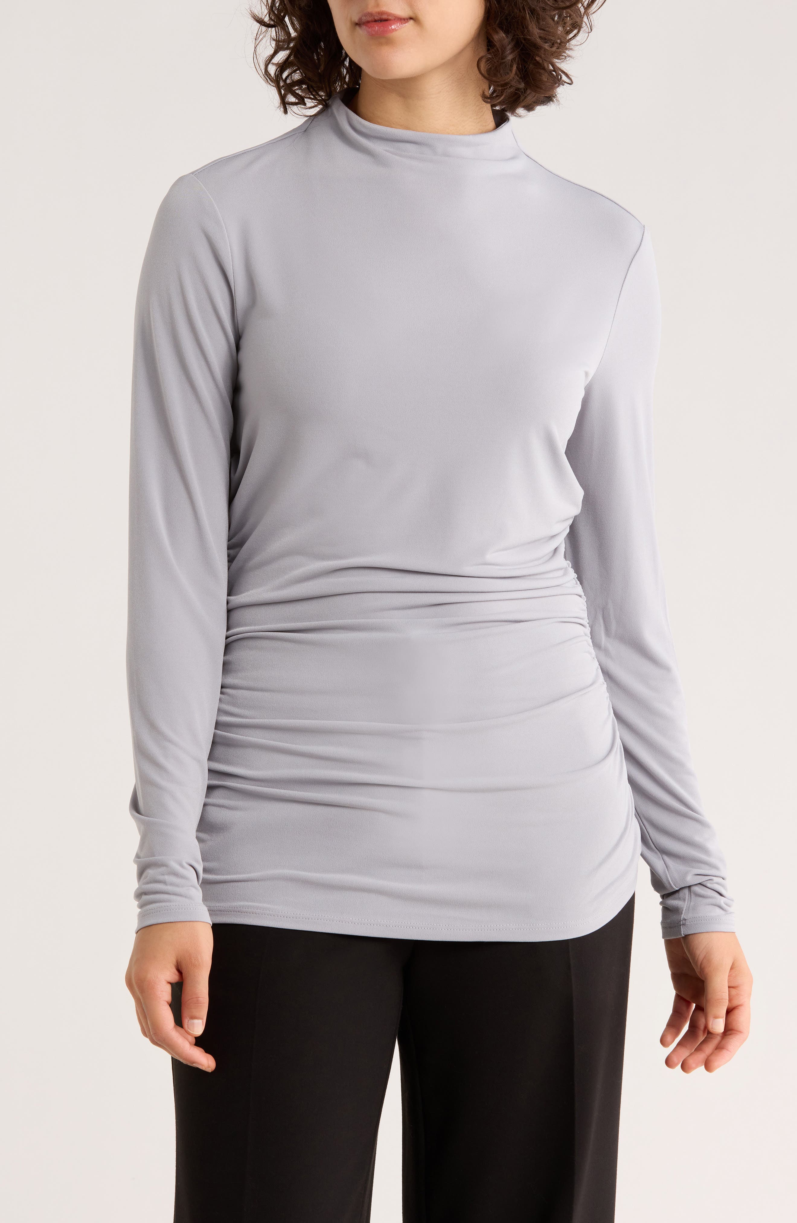 DKNY Funnel Neck Long Sleeve Ruched Top
