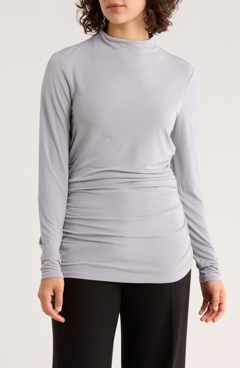 Funnel Neck Long Sleeve Ruched Top