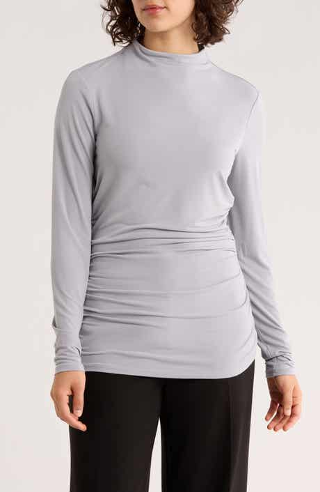 DKNY Funnel Neck Long Sleeve Ruched Top