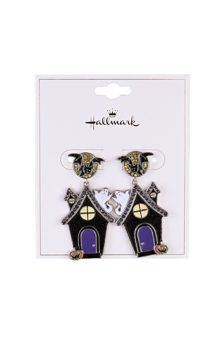 Halloween Haunted House Earrings, Alternate, color, Purple